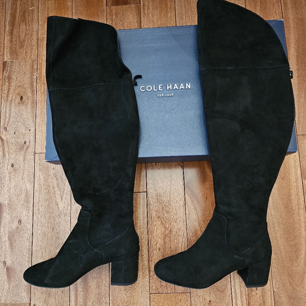 Cole Haan Raina Grand OTK II Womens 7.5 Black Suede Leather Over The Knee Boots